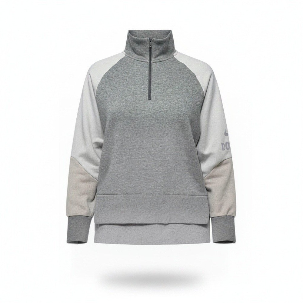 Nike AH8969-063 1/4 Zip Pullover Sweatshirt Womens L Gray Cotton Blend Dri-FIT
